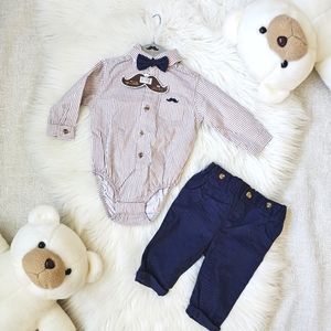 Little Gent Baby Boy Set Shirt Bodysuit, Bowtie and Trouser 3-6M